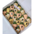 20pcs Peach, White & Gold Chocolate Strawberries Gift Box (Custom Wording)